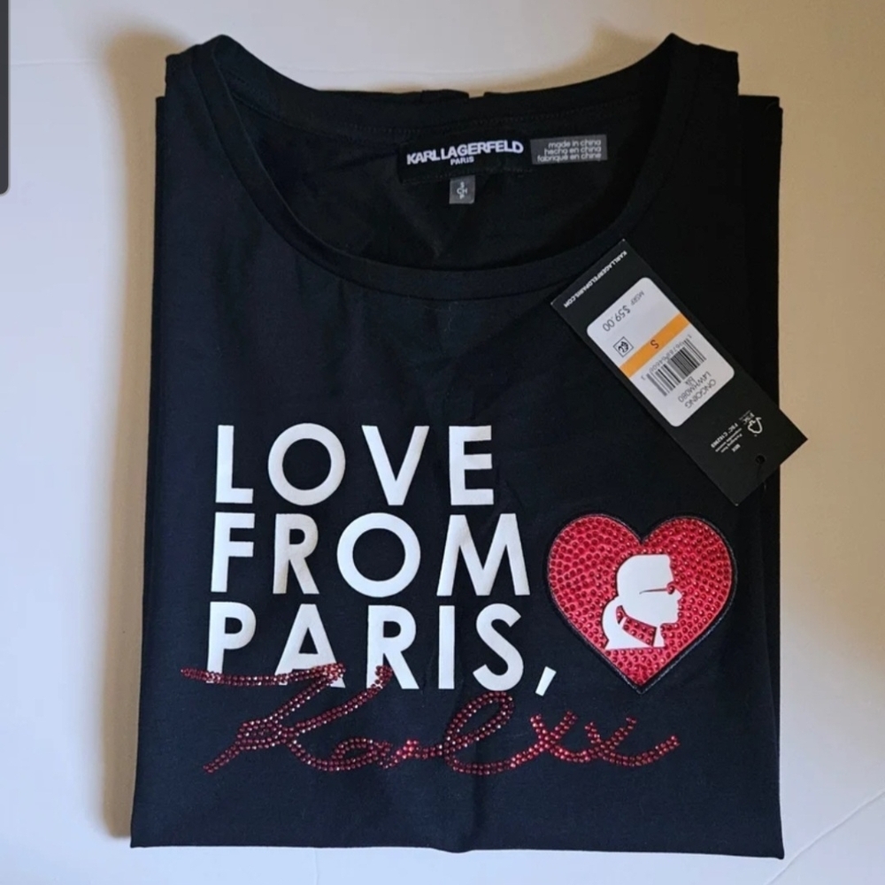 Karl Lagerfeld Black 'Love From Paris' T-Shirt